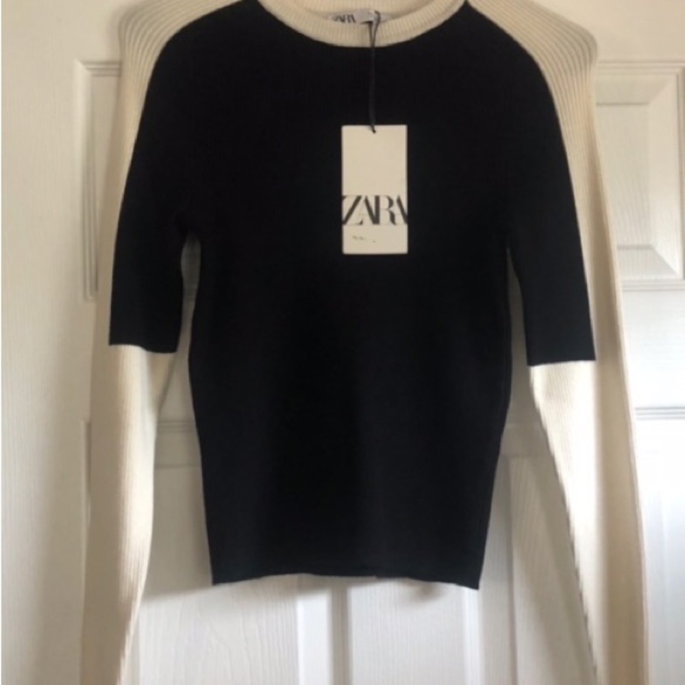 Zara Womens Light Weight Sweater, Cream & Black Slim Fit - Picture 7 of 7